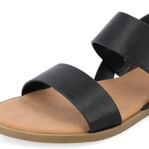 Journee Collection Women's Lavine Multi Strap Flat Sandals, Black, 6.5 Wide